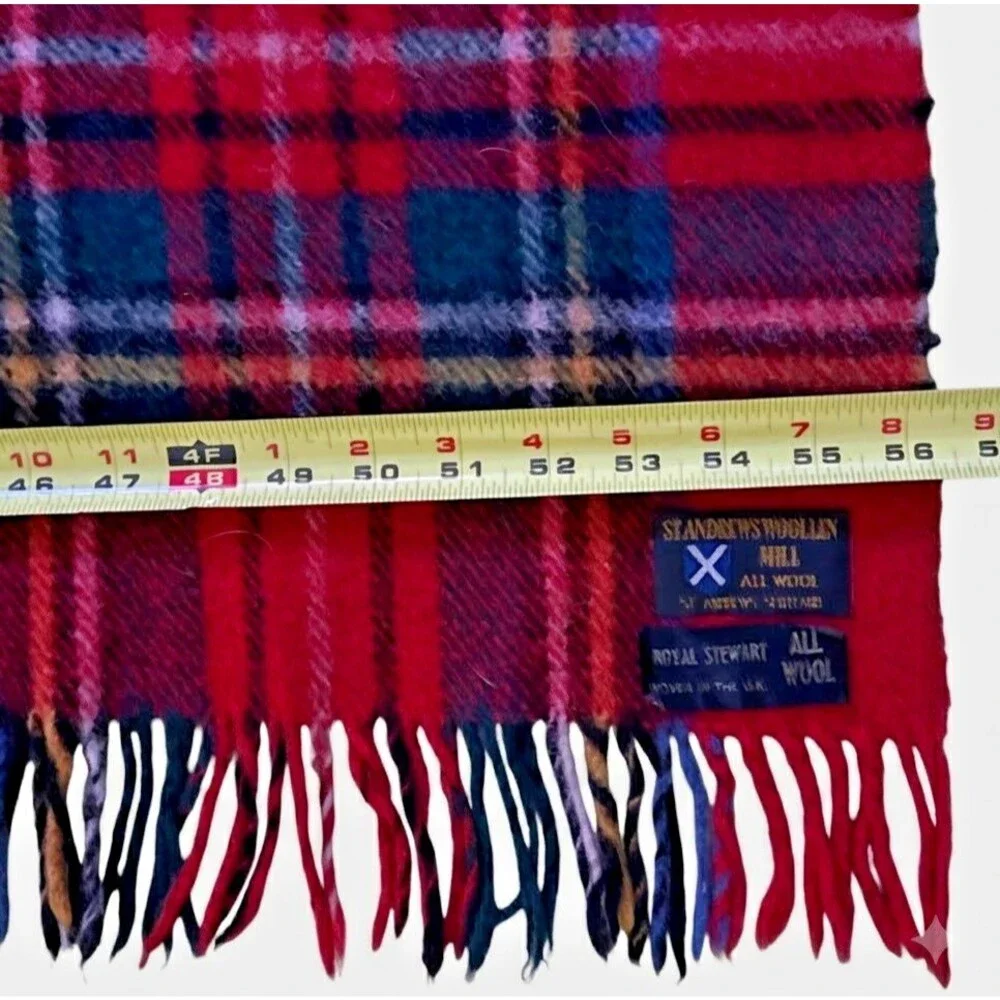 St Andrews Woollen Mill Scotland Wool Blanket Royal Stewart Fringed Throw 56x66